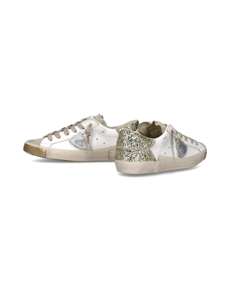 Sneakers Prsx Women with Glitter heel tab, White Gold