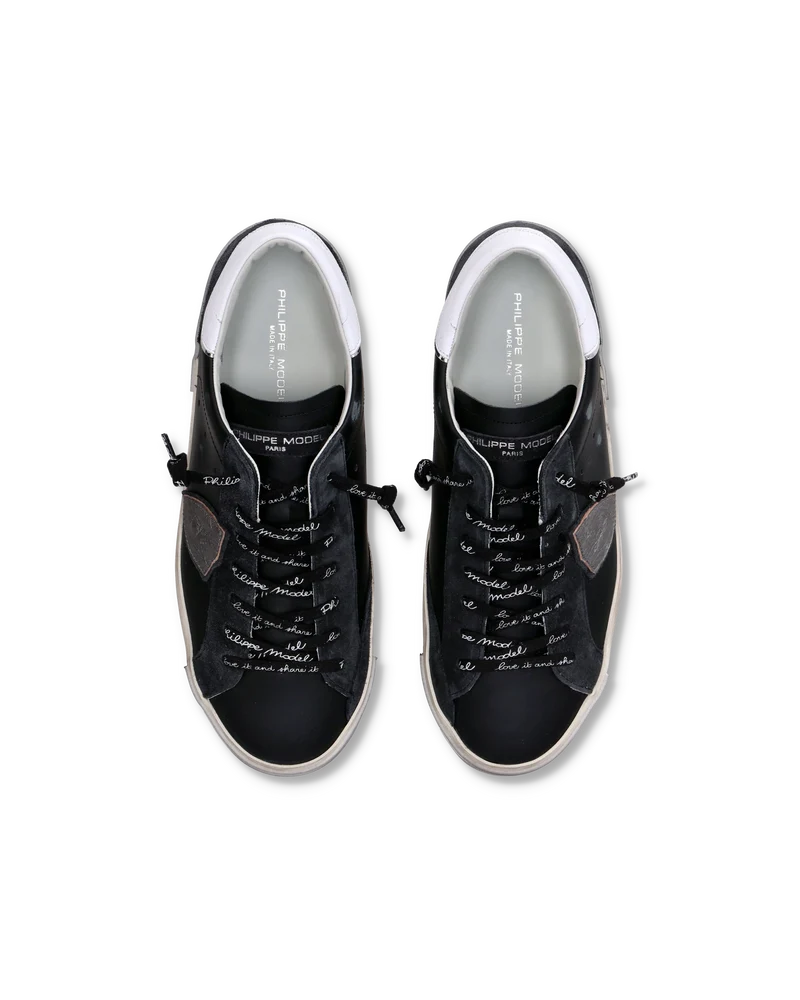 Men's Prsx Low-Top Sneakers in Leather, Black Silver