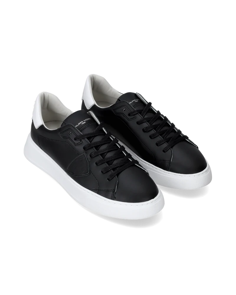 Men's Temple Low-Top Sneakers in Leather, Black White