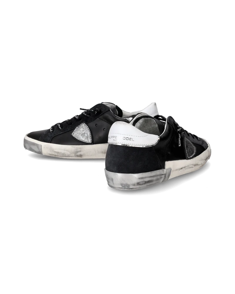 Women's Prsx Low-Top Sneakers in Leather, Black Silver