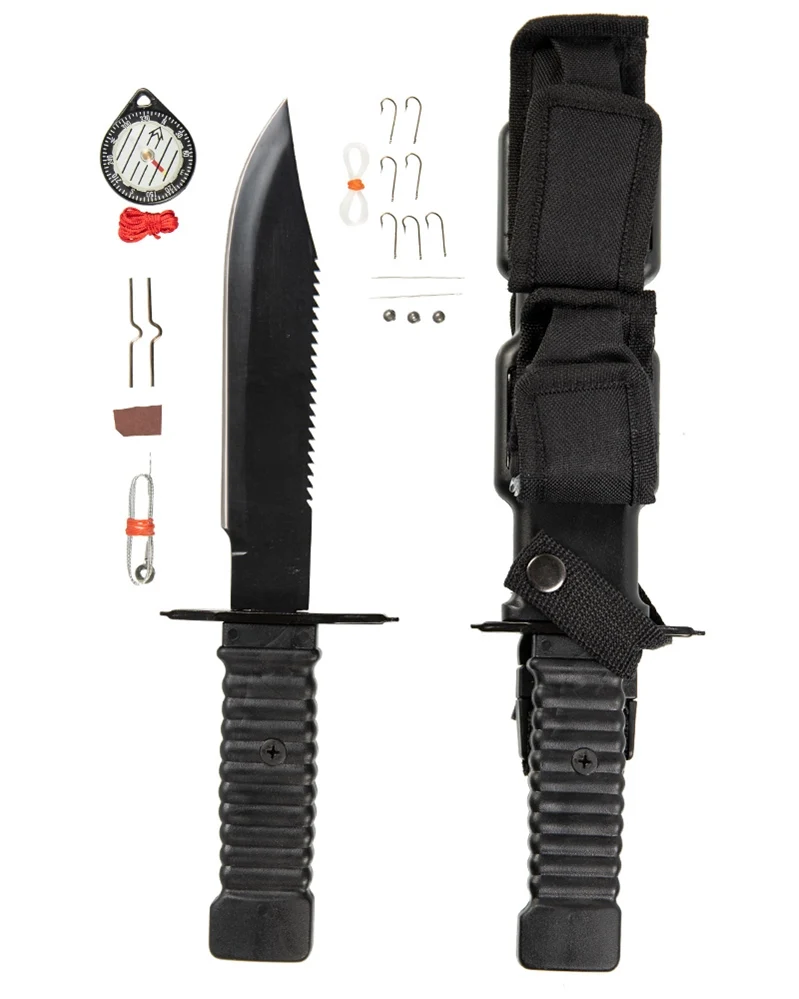 Couteau de survie Mil-Tec Special Forces lame inox 18,5 cm avec boussole et kit de pêche