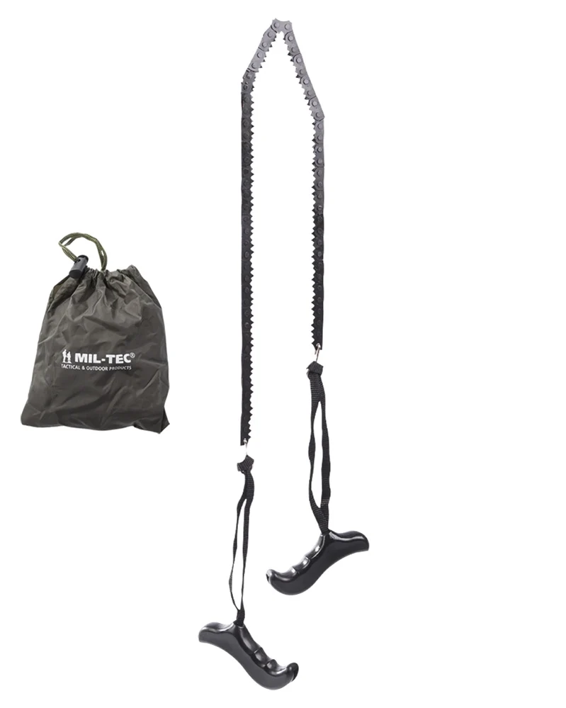 Scie à chaîne Mil-Tec 73 cm en acier 200 g avec poignées moulées et sac de transport