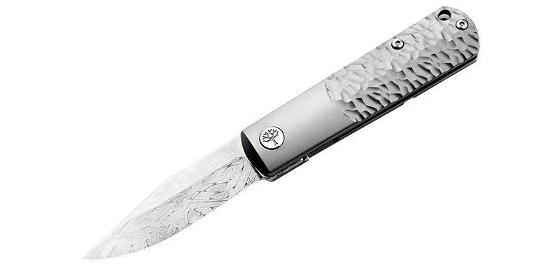 Couteau pliant Boker BRLW Meteorite Damast Platinum Edition acier Damas lame 65 mm