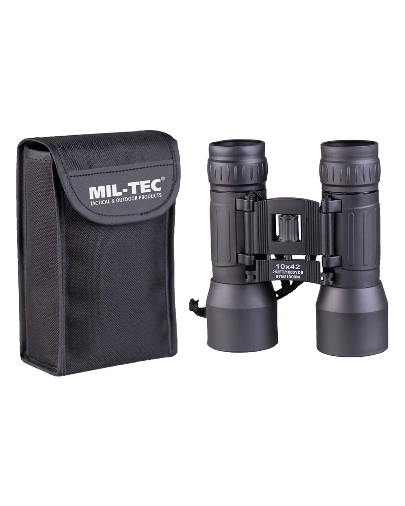 Jumelles pliantes Mil-Tec 10x42 objectif 42 mm 457 g avec étui nylon et sangle de portage