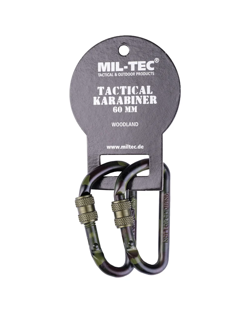 Paire de mousquetons tactiques Mil-Tec en alliage d'aluminium 60 mm pour sangle