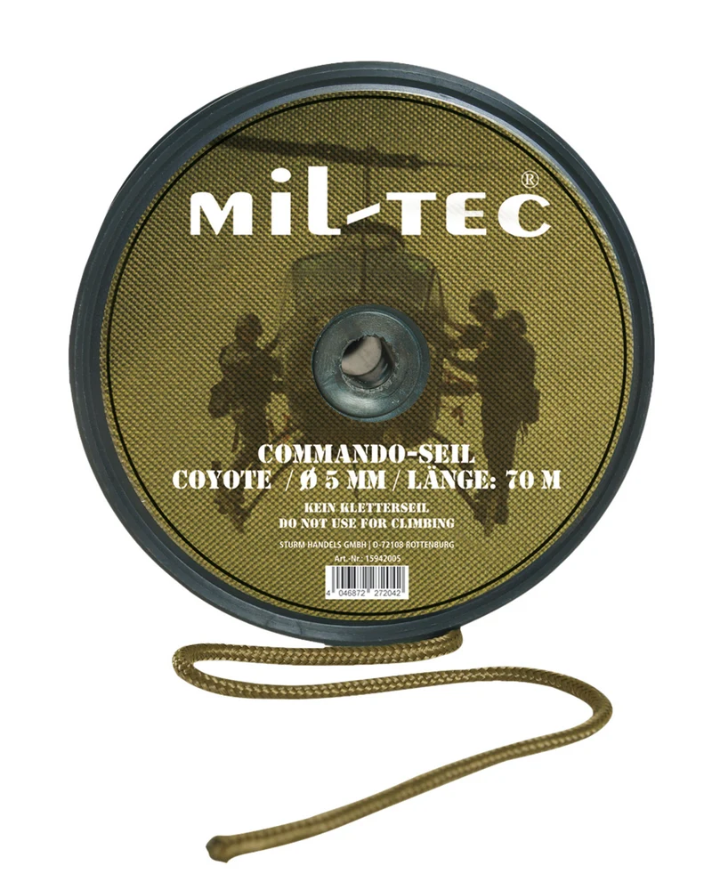 Corde commando Mil-Tec en nylon 5 mm touret de 70 m charge annoncée 100 kg