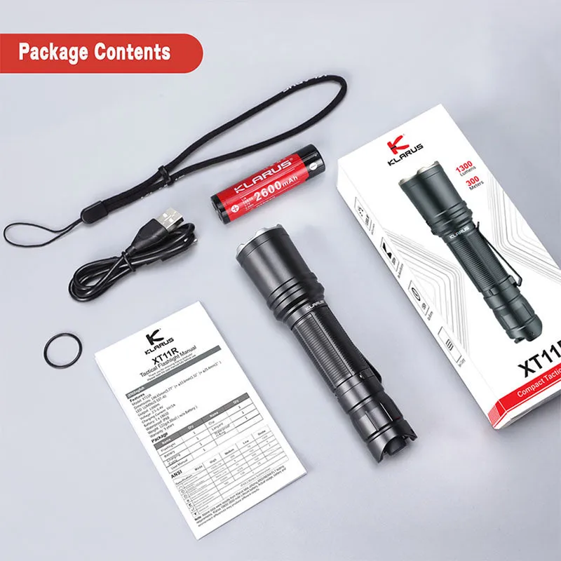 Lampe tactique Klarus XT11R 1 300 lumens portée 300 m IPX8 en alliage d'aluminium de qualité